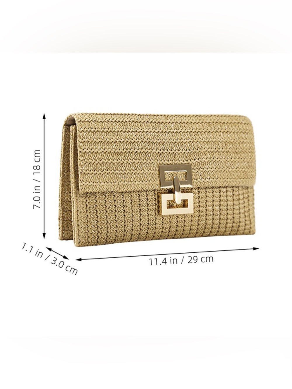 Woven Straw Clutch Bag in Beige with Gold Hardware